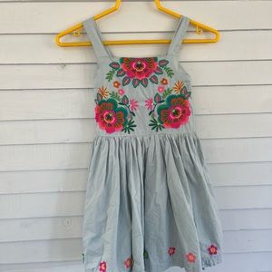 Mini Boden dress with embroidered colorful flowers